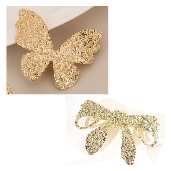Simply Chrisel Sparkly Gold Bow & Butterfly Hair Clip/Barrette. NWOT - Picture 1 of 13